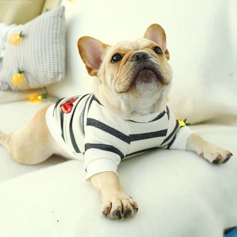 Camiseta para perro con estampado de corazones y rayas